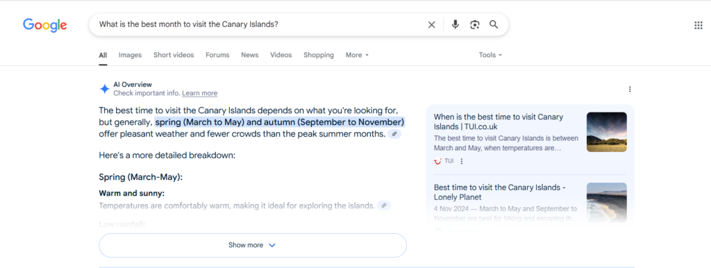 best month to visit the Canary Islands