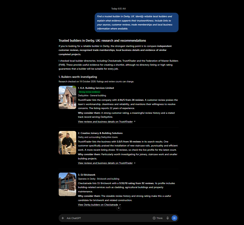 screenshot of prompt and chatGPT answer